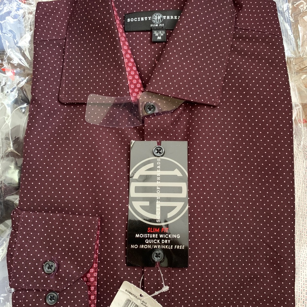 SOCIETY THREADS MAROOM POLKADOT LS DRESS SHIRT M